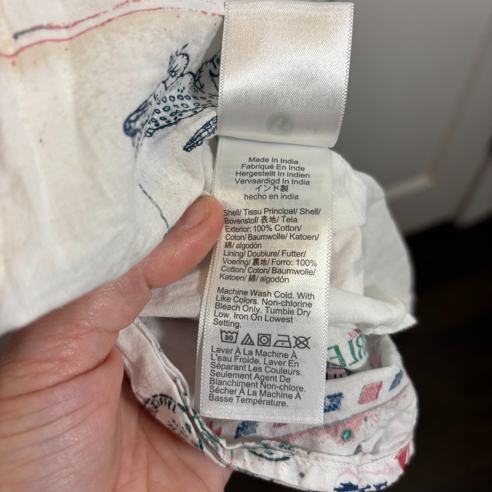 J.Crew Womens Midi Shirt Dress White Postcard Print Collared Tie-Waist Pocket 10 - Picture 6 of 10